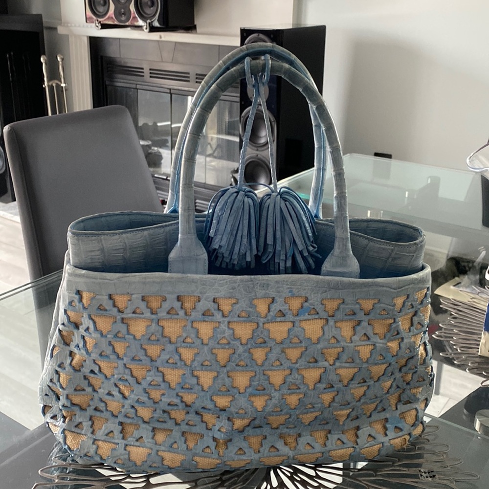 Nancy Gonzalez crocodile light blue bag